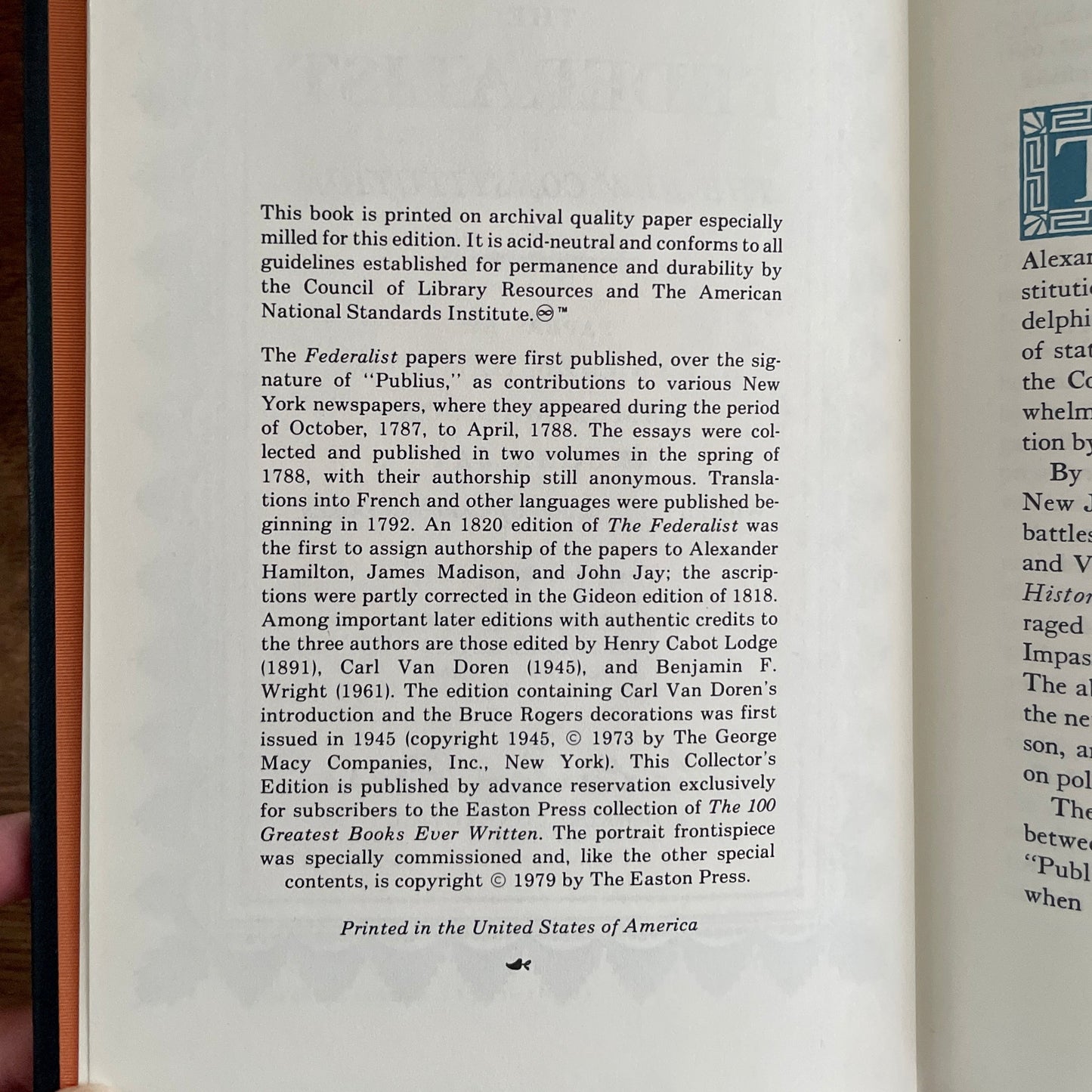 The Federalist or The New Constitution - Leather The Easton Press Collector's Edition 1979