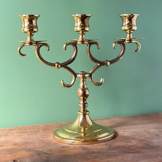 Baldwin Lacquered Brass Three Arm Candelabra