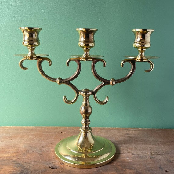 Baldwin Lacquered Brass Three Arm Candelabra