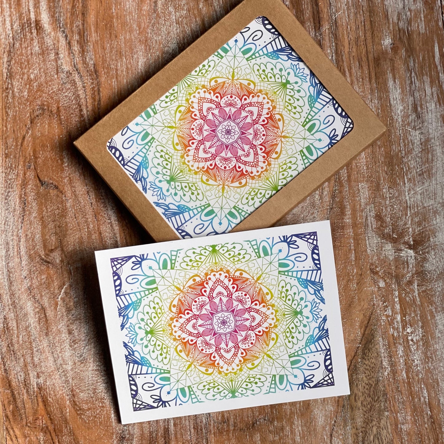 Mandala Rainbow Note Card Set of 6 cards