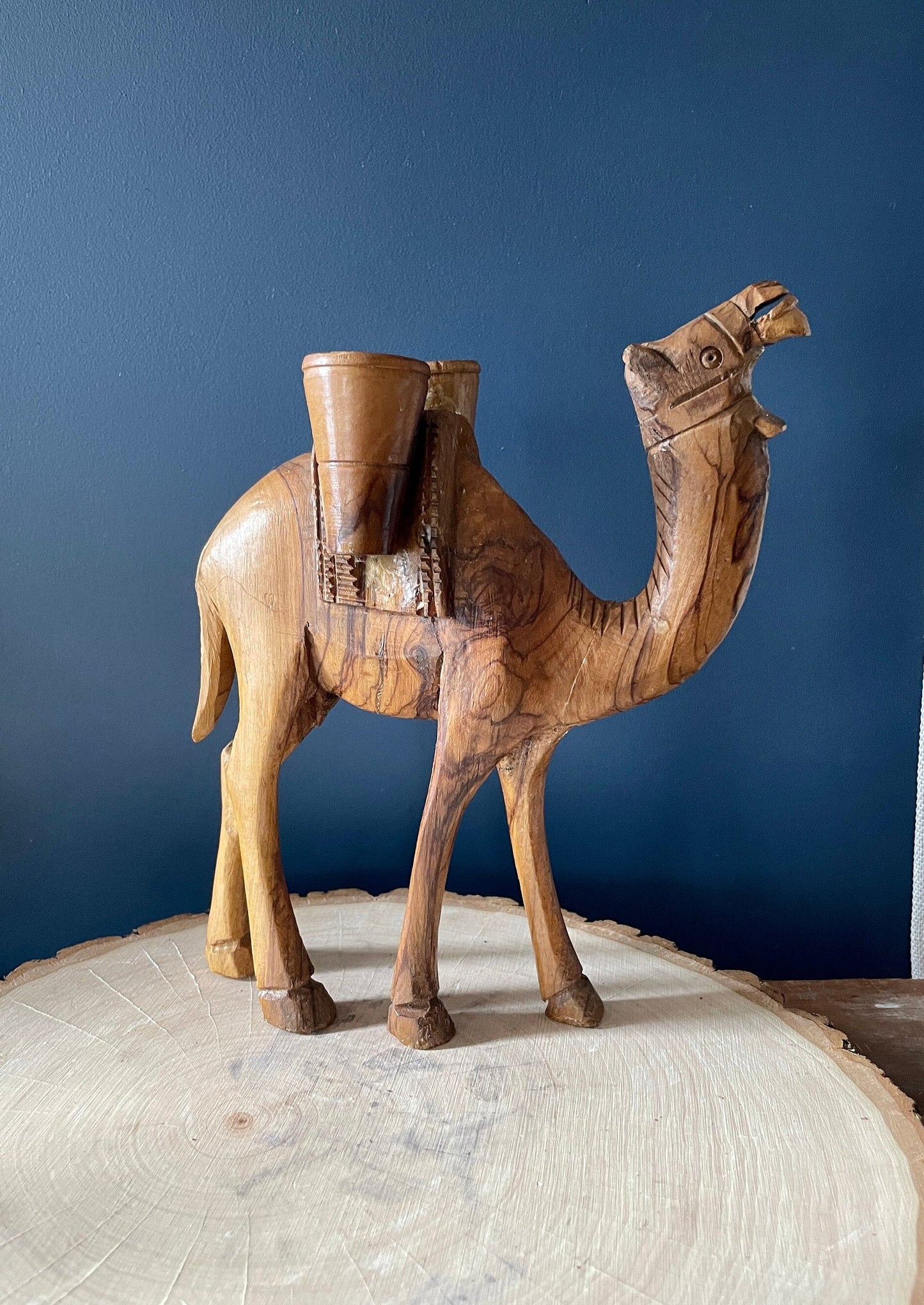 Vintage Hand Carved Olive Wood Camel
