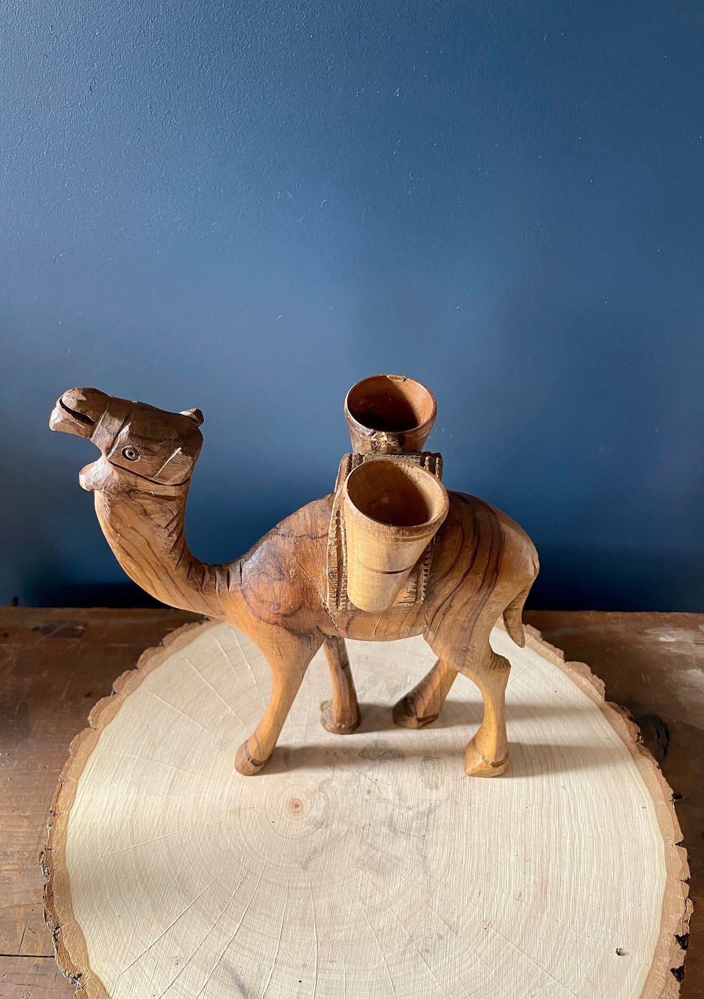 Vintage Hand Carved Olive Wood Camel