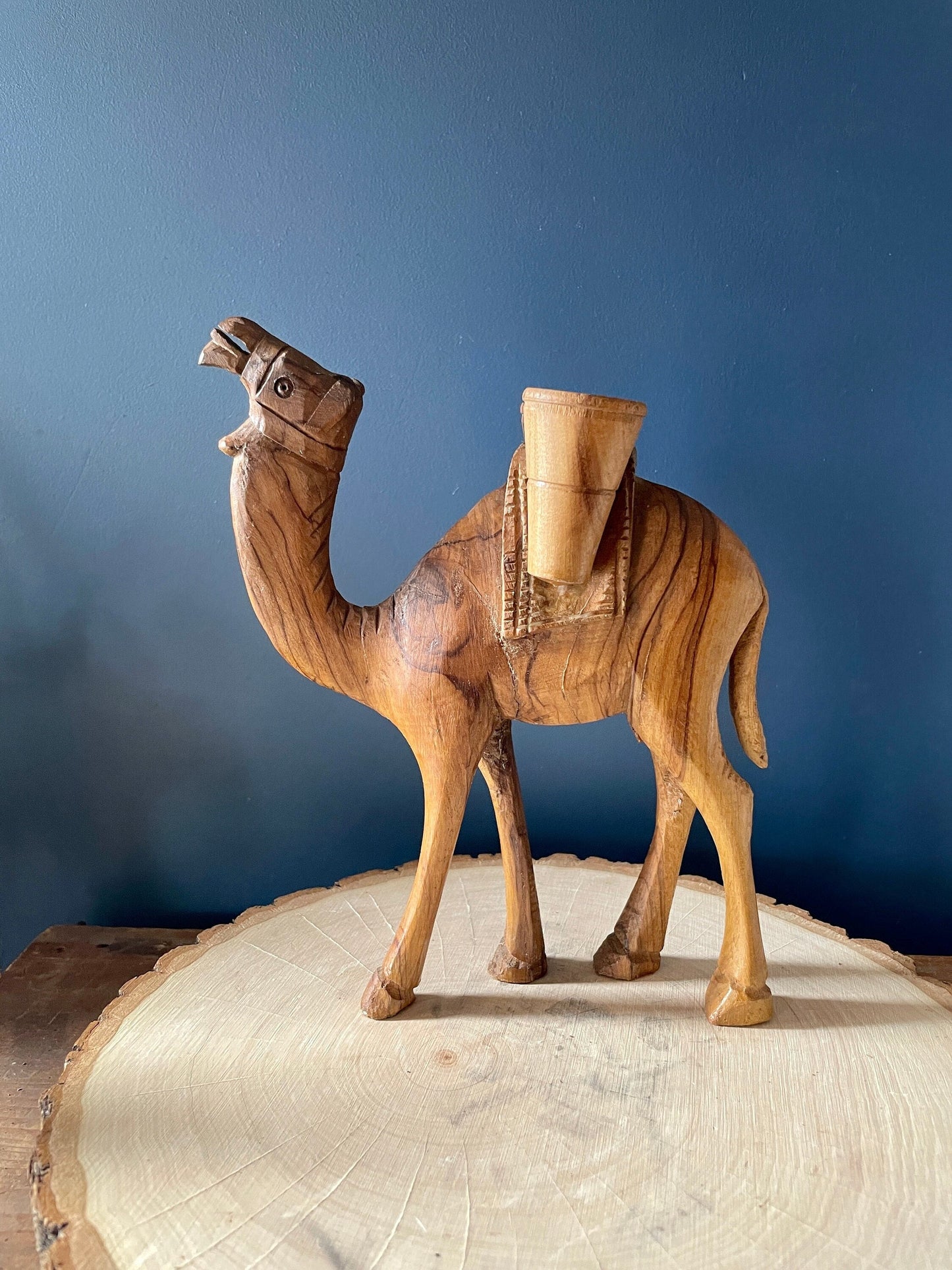 Vintage Hand Carved Olive Wood Camel