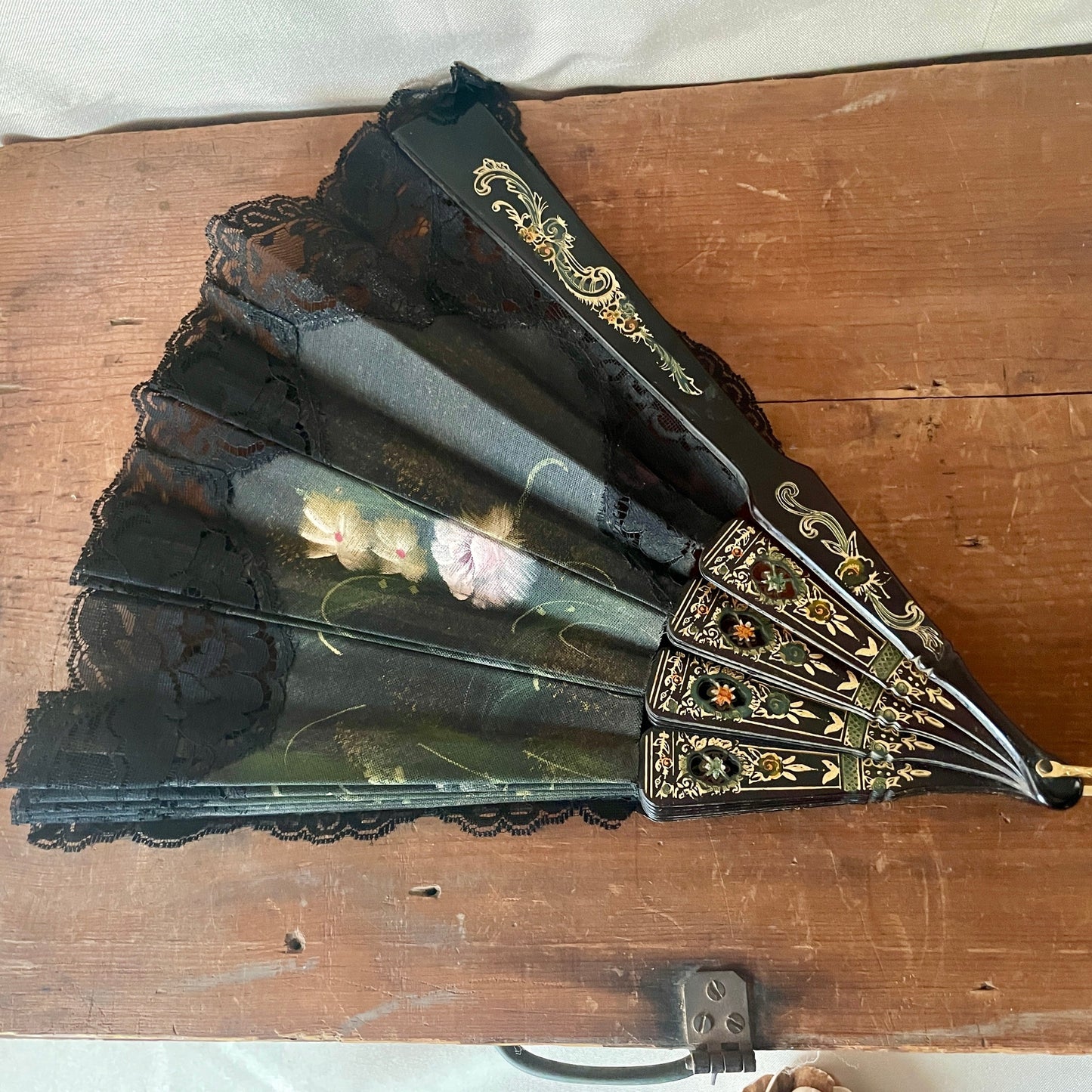 Vintage Large Hand Painted Lace Fan from Spain