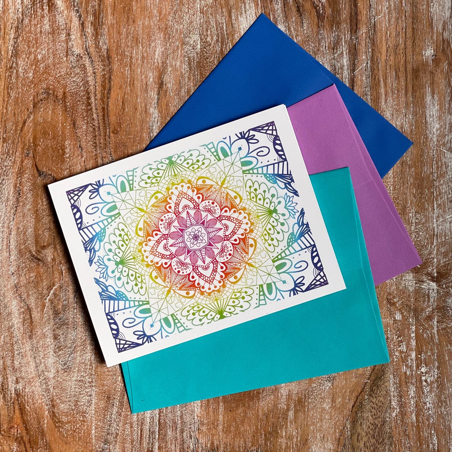 Mandala Rainbow Note Card Set of 6 cards