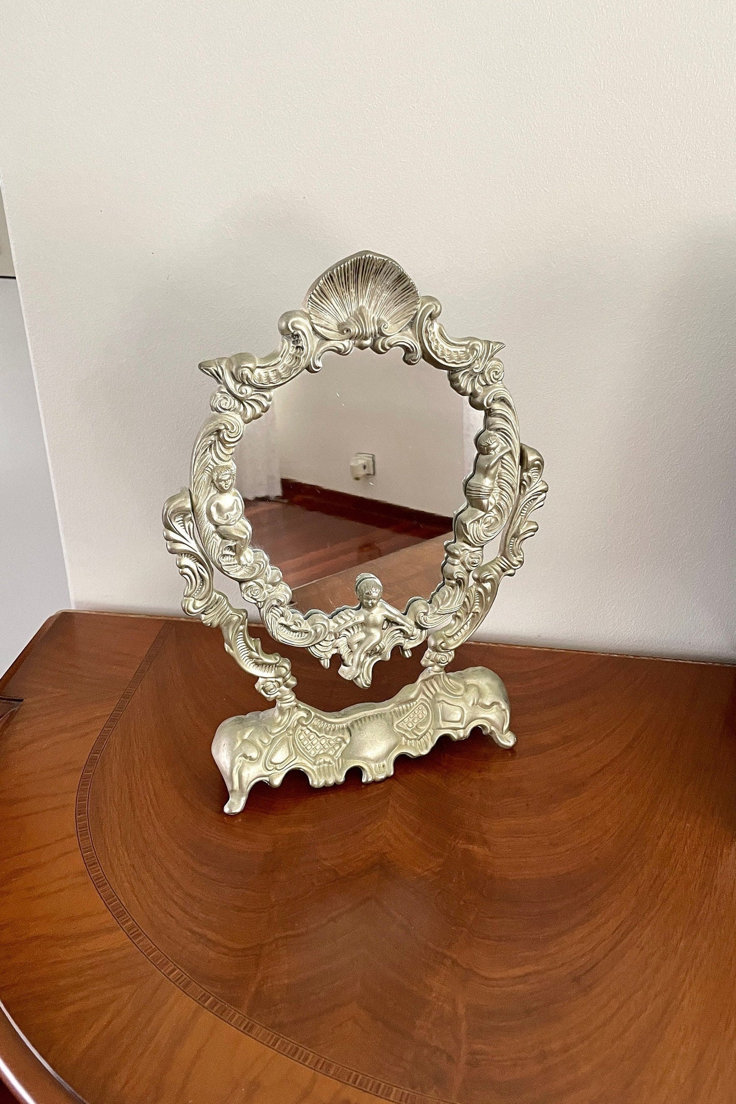 Vintage Ornate Cherub Table Top Swing Mirror
