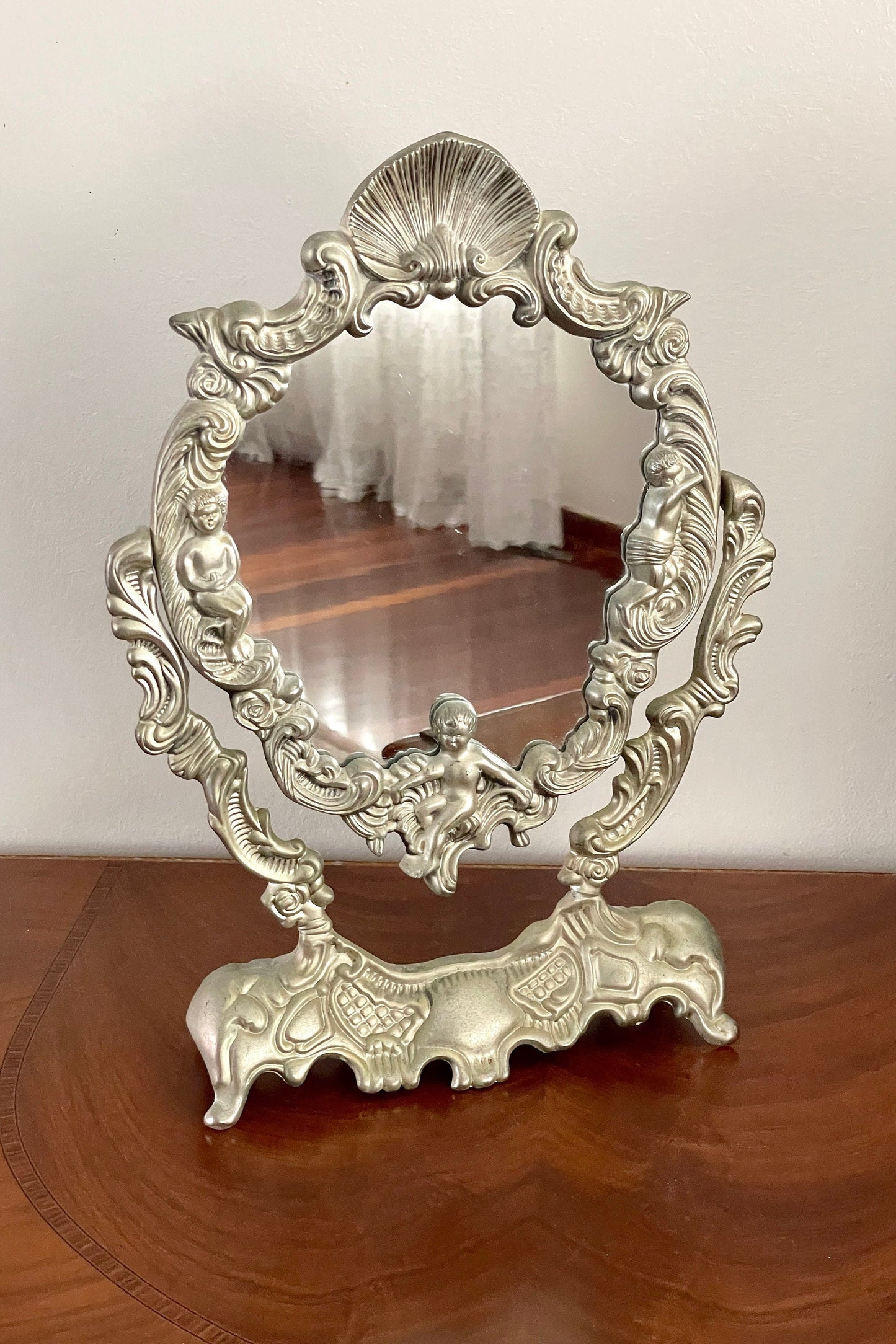 Vintage Ornate Cherub Table Top Swing Mirror